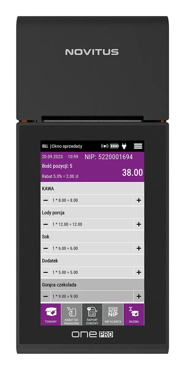 Novitus ONE PRO kasa fiskalna do gastronomii